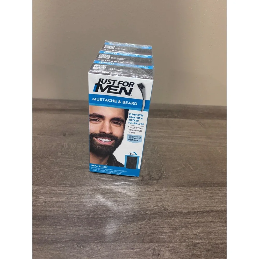 Just For Men Mustache & Beard Real Black M-55 Hair Color 3 Pack Bundle